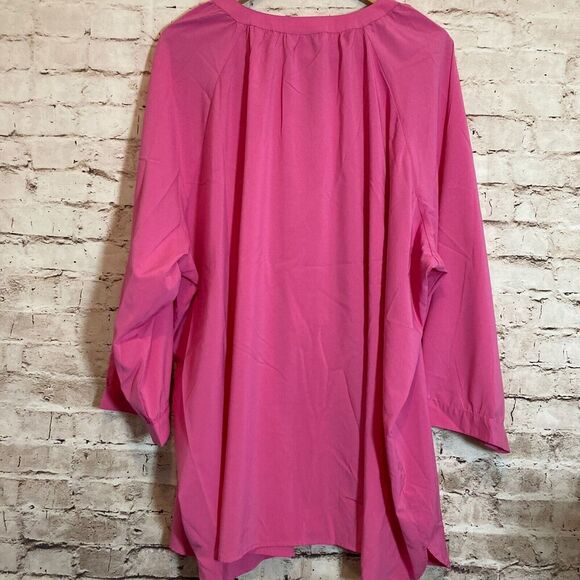 Catherines Top Womens 4X Hot Pink Tunic Long Sleeve Button Front Plus Size - Picture 3 of 14